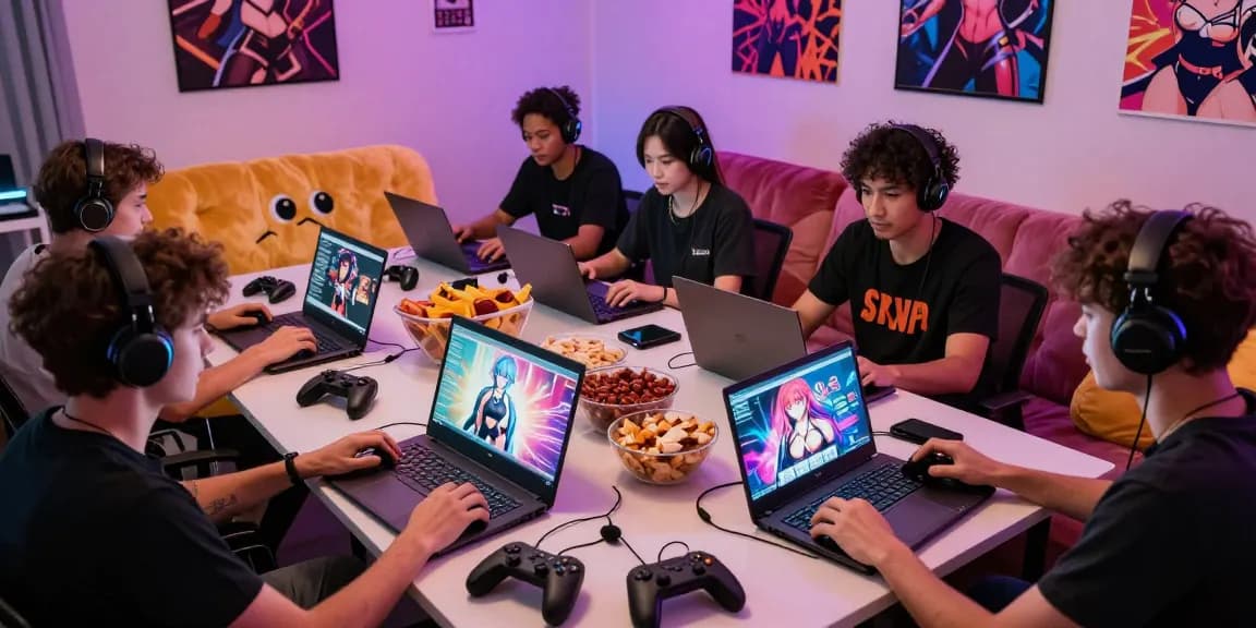 Engaged adults playing hentai games html in a vibrant gaming environment.