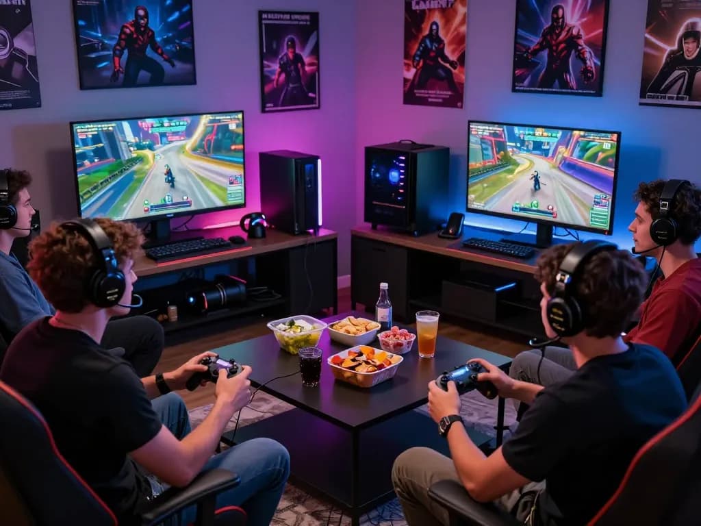 Exciting gaming session at https://five888.br.com/ with friends immersed in multiplayer gameplay and vibrant environment.