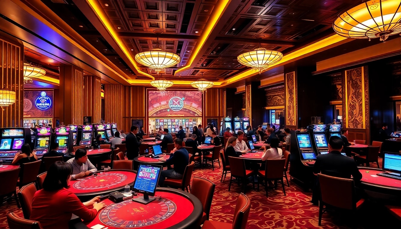 Engage with thrilling games at Nhà cái MMOO's luxurious casino atmosphere.