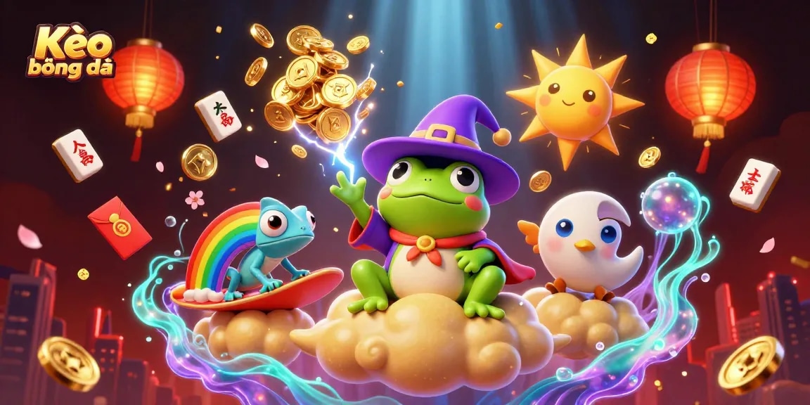 Engage with Kèo bóng đá in a vibrant gambling scene featuring mystical creatures and festive elements.