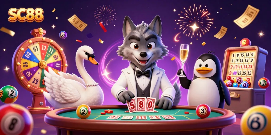 Engage in SC88 action with a charismatic baccarat scene featuring a debonair wolf and elegant characters.