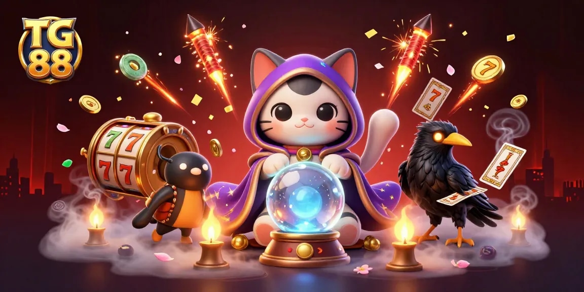 Spin and win with TG 88's vibrant casino scene featuring cartoon characters and dynamic game elements.