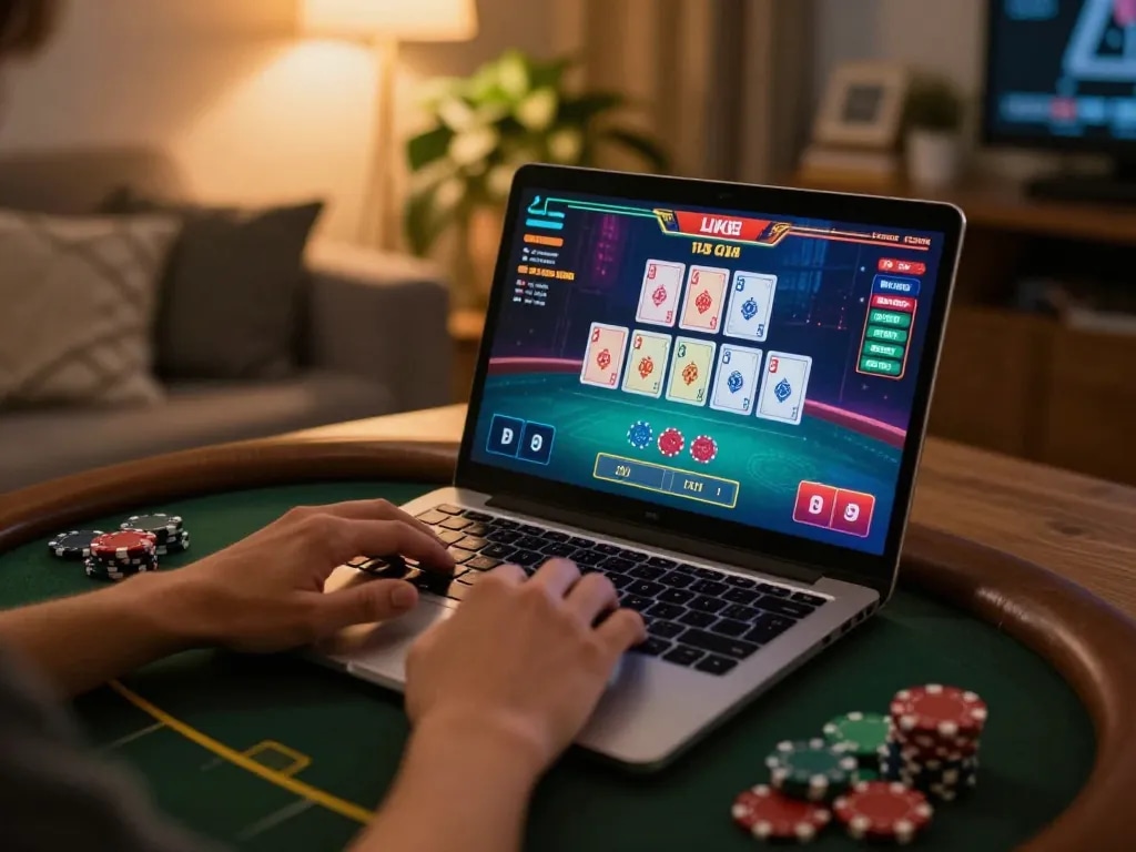 Engaging in an online blackjack game at jun88, showcasing lively game interface and personal strategy.