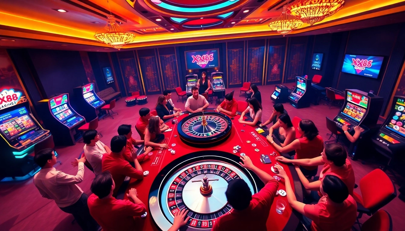 Players engaging in thrilling games at XX88 casino, showcasing excitement and glamour.