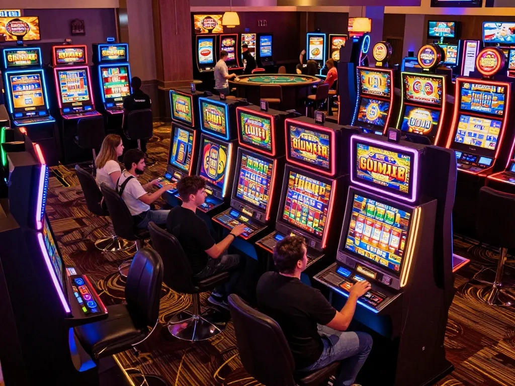 Exciting players engaging with SC88 slot machines in a lively casino atmosphere
