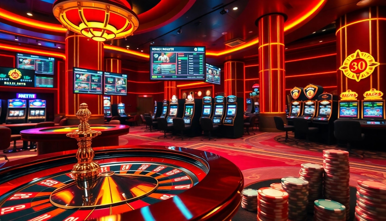 Exciting casino scene showcasing rồng bạch kim with roulette and poker elements.