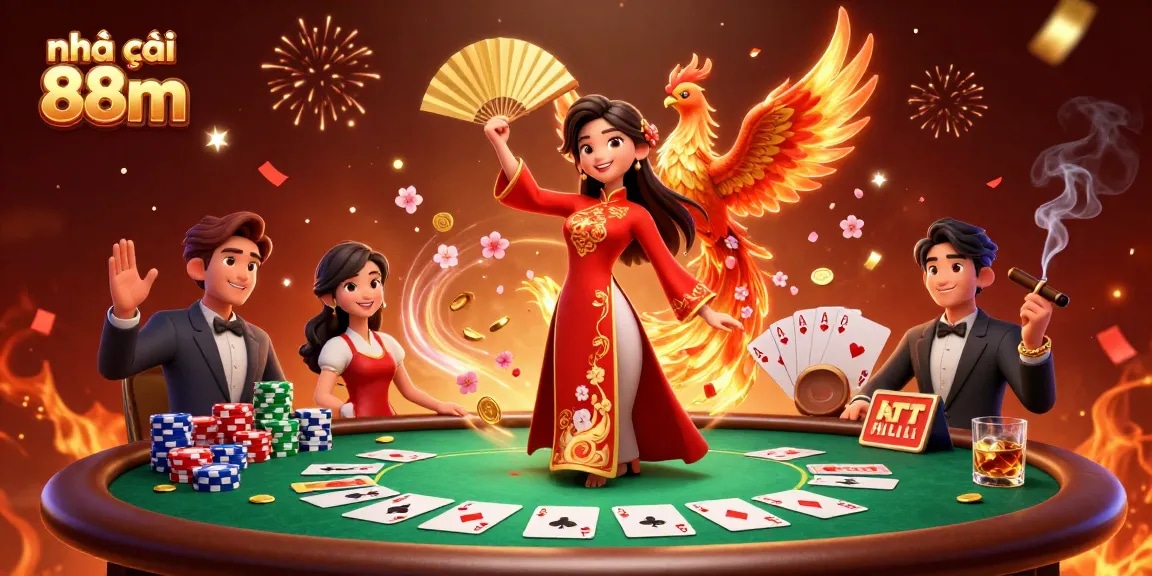 Bet on nhà cái 88m with a thrilling poker scene and vibrant 3D characters.