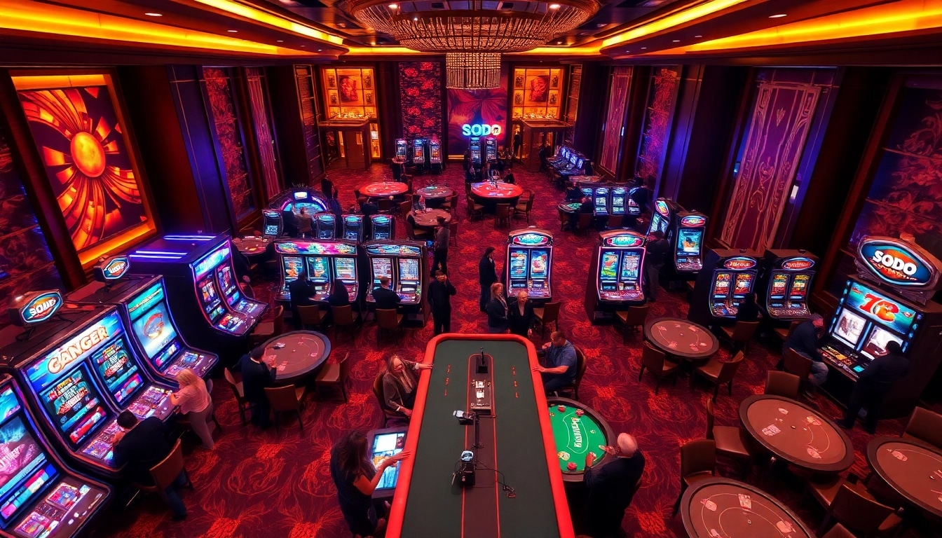 SODO casino scene showcasing enthusiastic players enjoying exhilarating games at elegant tables.