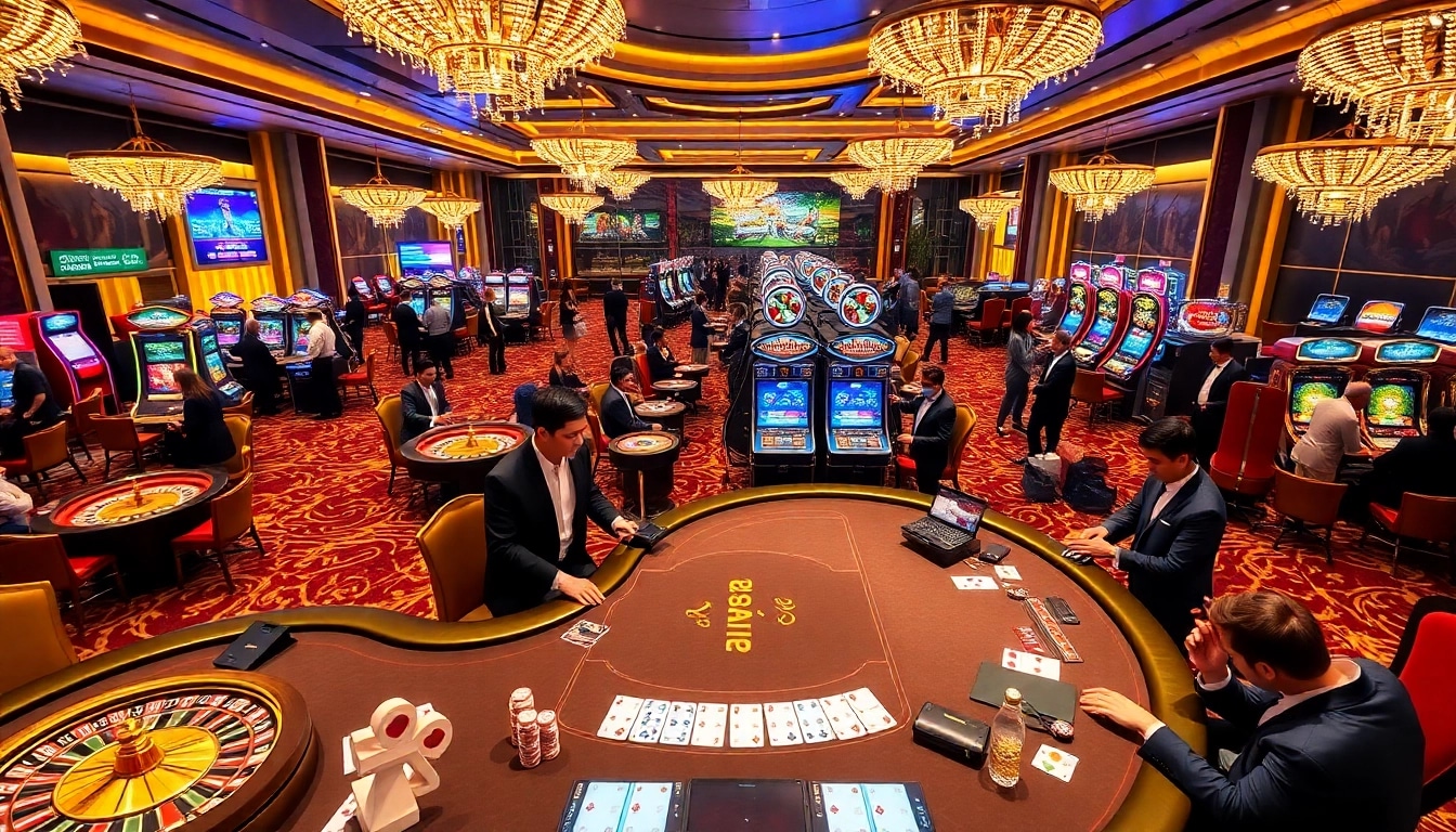 Players enjoying various gambling activities at the luxurious KP88 casino table