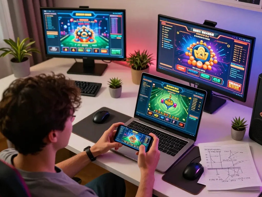 Engaged player immersed in a Game bài đổi thưởng on mobile device, showcasing dynamic online gambling experience