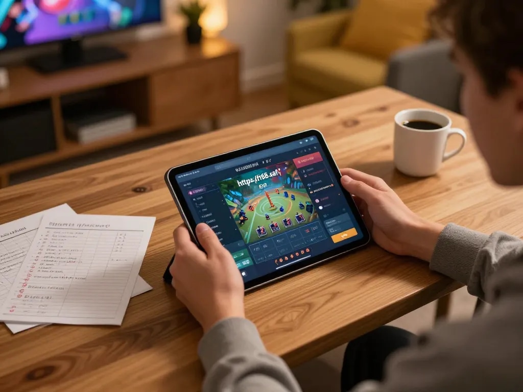 Engaging gaming setup for https://f168.sarl/ with tablet showing betting interface and strategic notes.