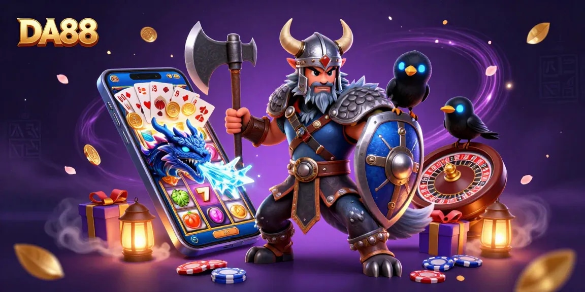 Engage in thrilling gameplay with DA88 as the Viking wolf warrior leads a dynamic slot game adventure.