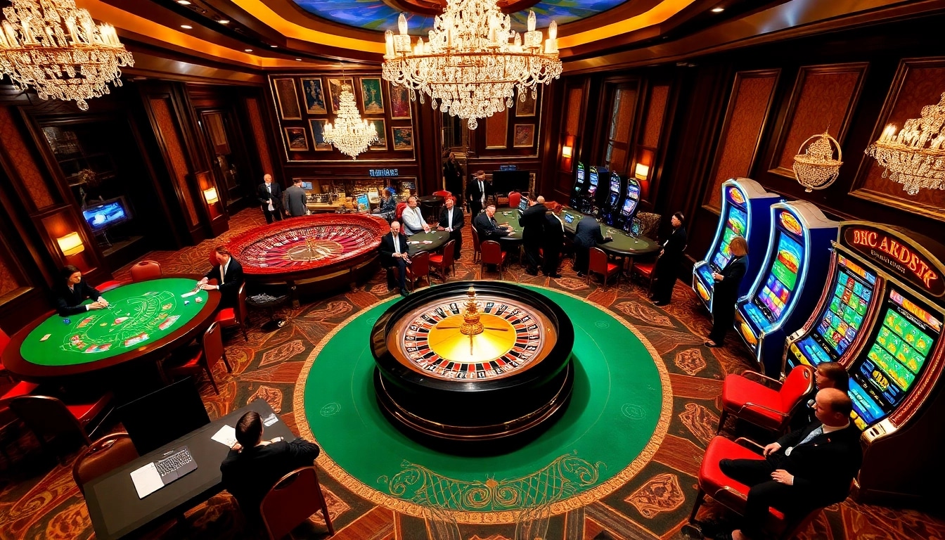 Players placing bets at a luxury casino, showcasing the thrills of gambling at https://888neww8.com/ with vibrant roulette and poker tables.