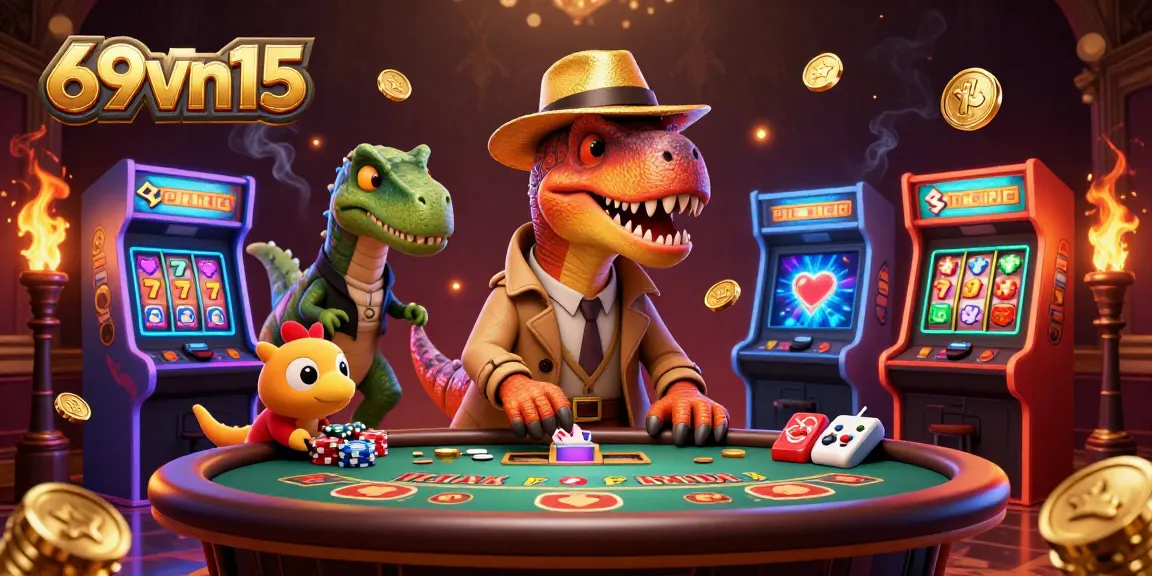 Watch the animated velociraptor card counter at 69vn15 sneak chips under the watchful eye of the stegosaurus boss.