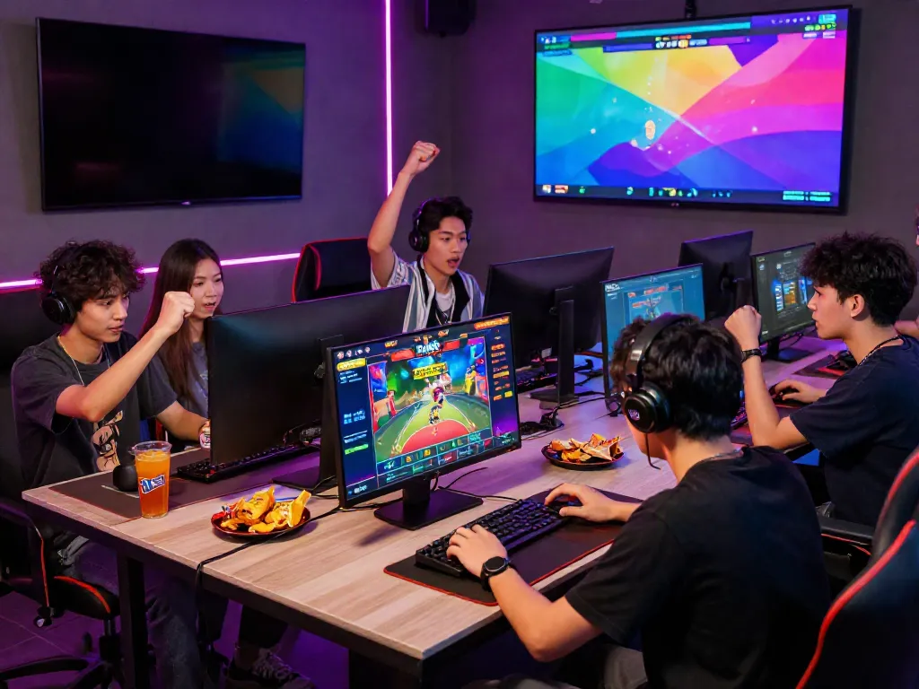 Exciting gaming scene featuring DA88 app on screens, players engaged in online casino.
