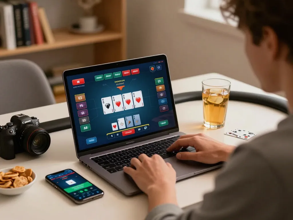 WW88 player strategizing betting during engaging online poker game session at home
