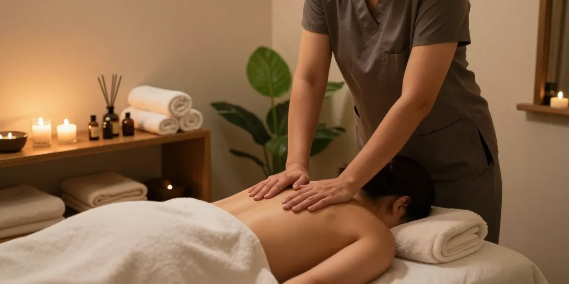 Relaxing 사당출장안마 setting with soothing massage treatment, calming atmosphere.