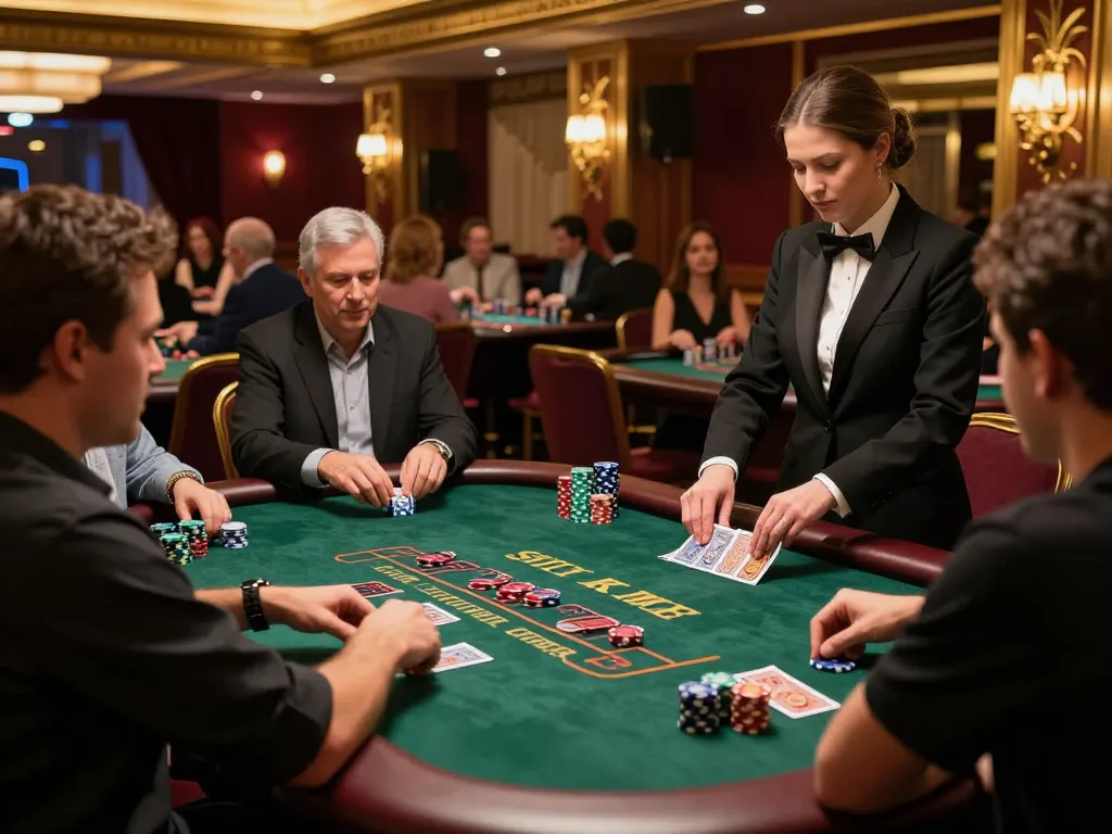 Engaged players at a cm 88 blackjack table showcasing strategic betting and vibrant atmosphere.