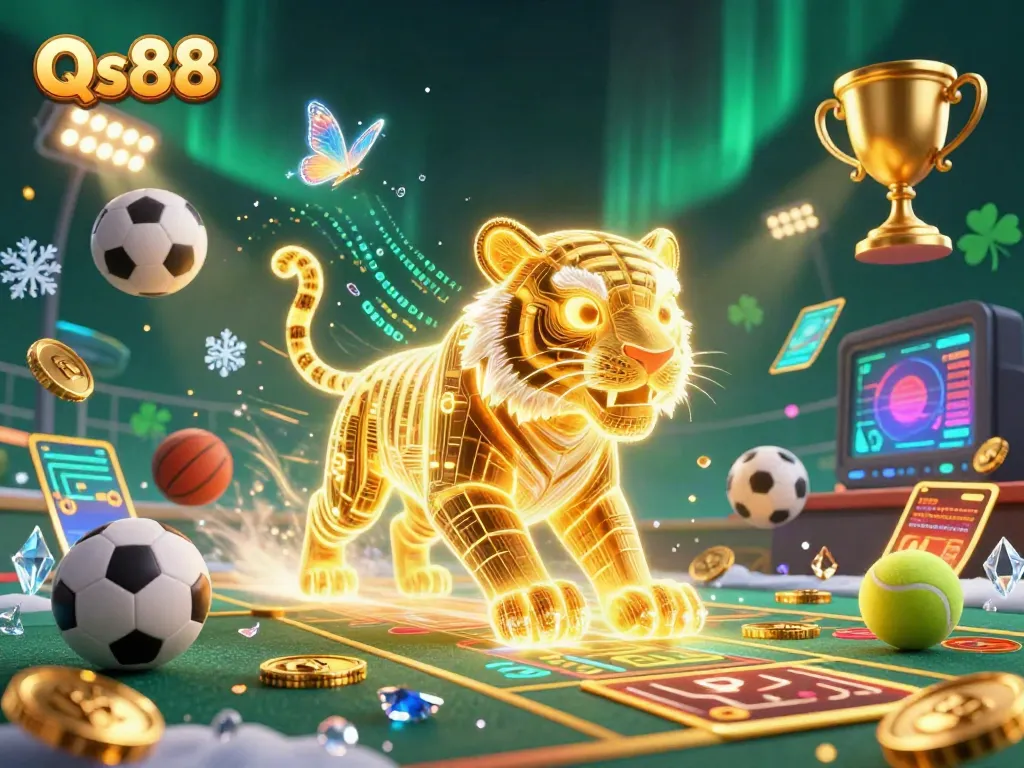 Experience thrilling gameplay with Qs88 in this vibrant digital casino scene featuring dynamic characters.