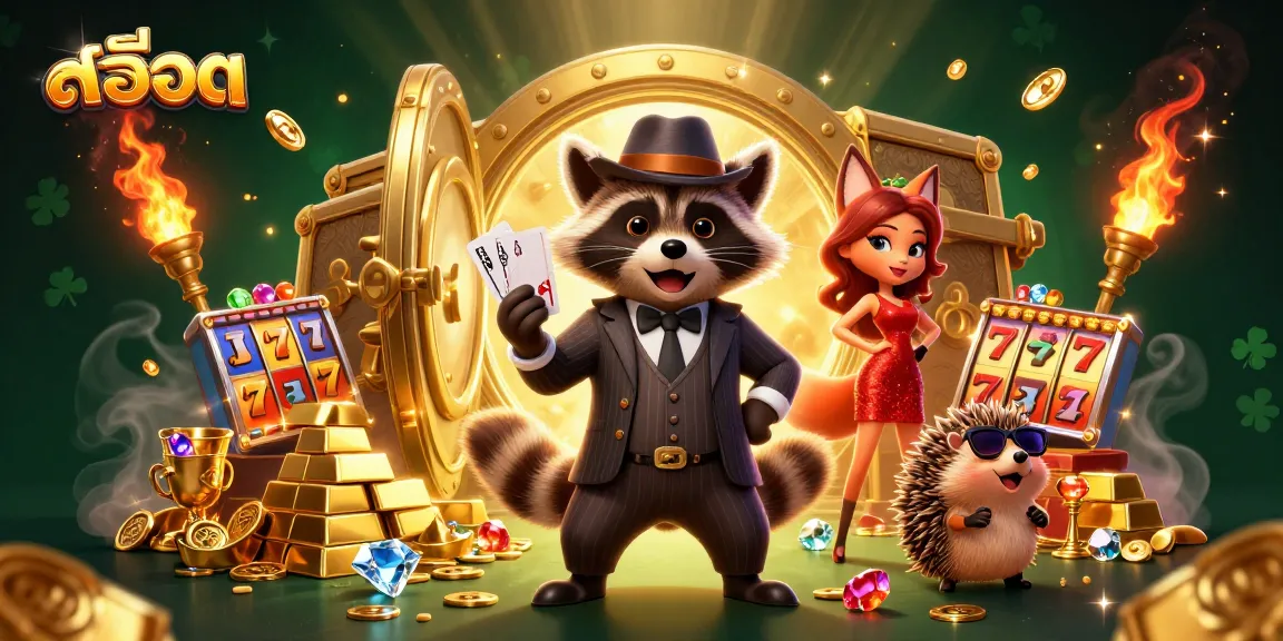 Spin the สล็อต reels with exhilarating 3D characters amid piles of treasure and vibrant casino elements.
