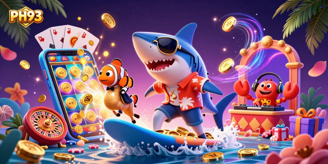 PH33 gaming illustration featuring a vibrant casino scene with animated characters and dynamic game elements.