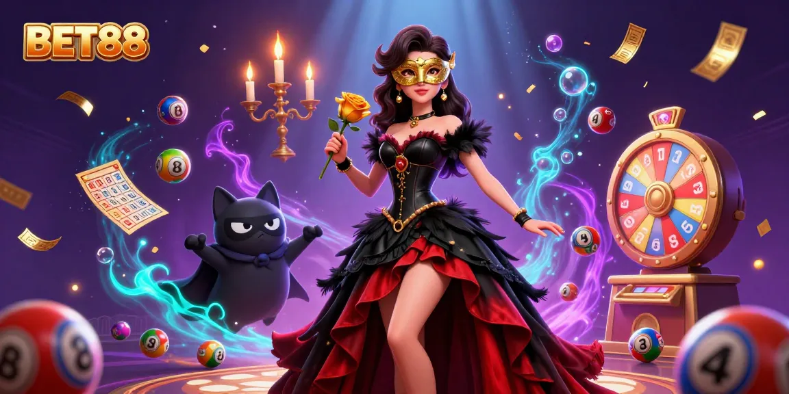 Engage with BET88's exciting lottery scene showcasing vibrant prizes and captivating characters.