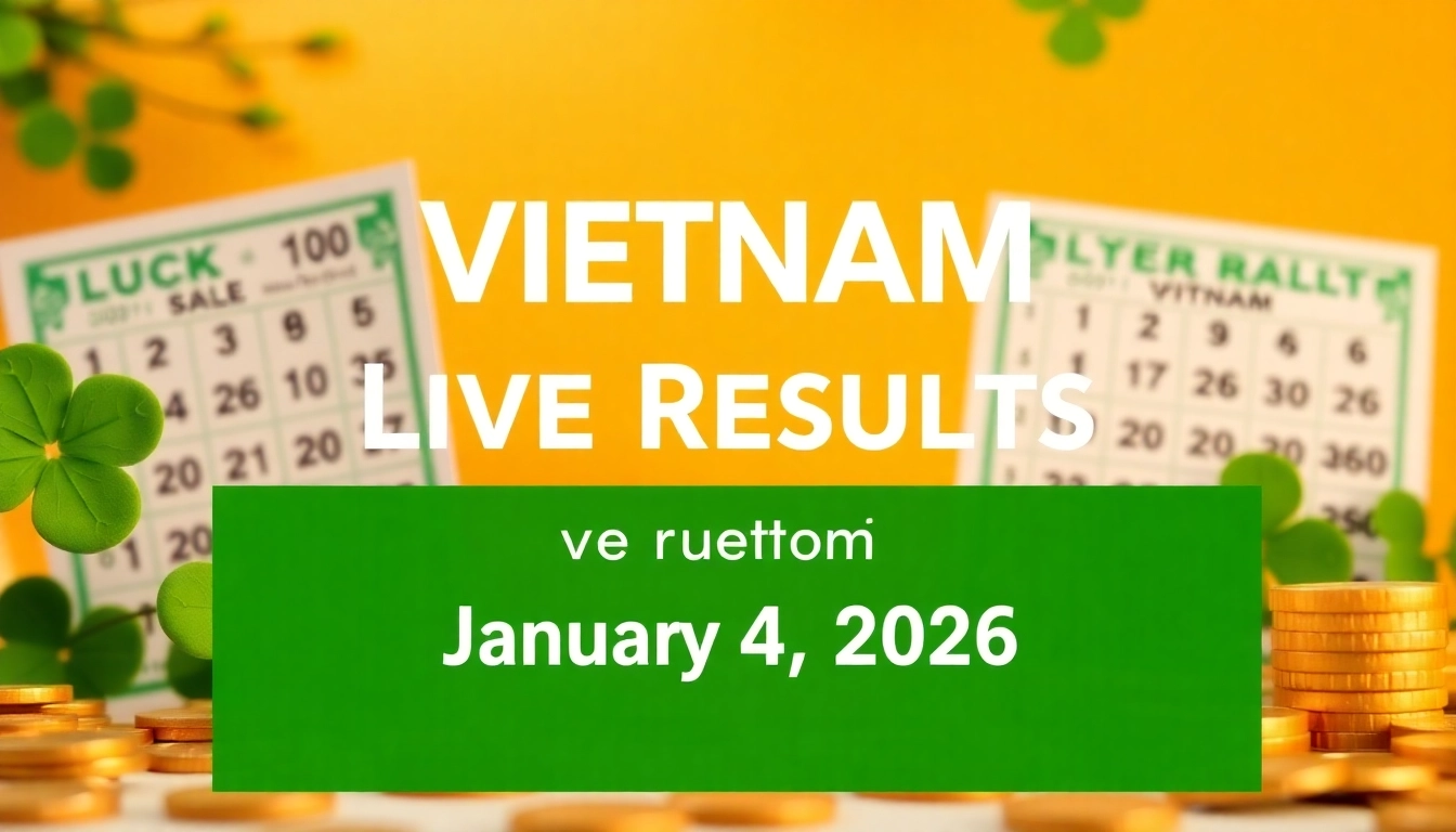 Kết quả xổ số live results display for January 4, 2026, with lottery tickets and lucky symbols