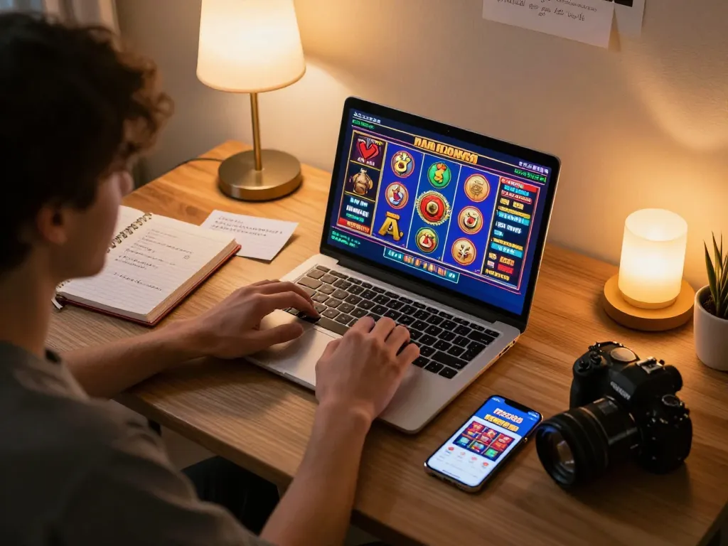 Engaging online gaming with miso88 app on display and strategic note-taking.