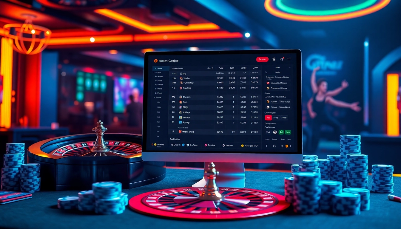 Kèo nhà cái interface showing odds on a sleek computer screen amidst a luxurious online casino backdrop.