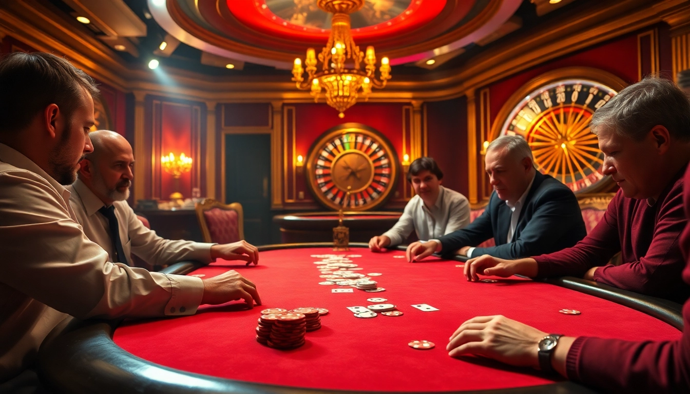 Kể truyện ma at a high-stakes poker table, players strategizing under soft casino lights.