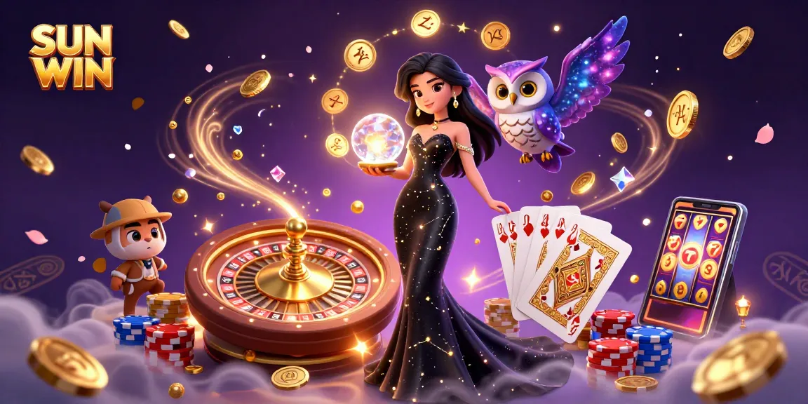 Experience thrilling wins at SUN WIN with captivating 3D illustration showcasing casino excitement and games.