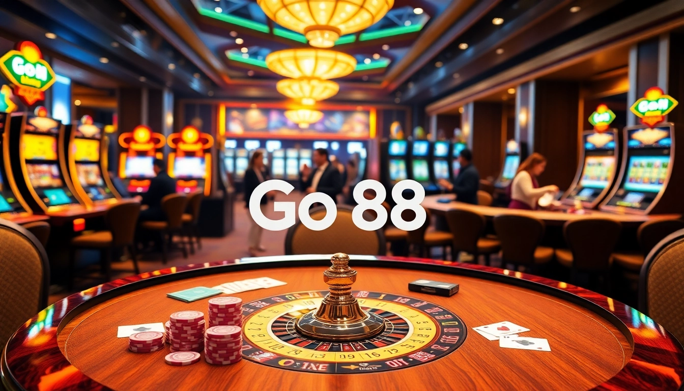 Experience the excitement of Go 88 at a luxurious casino table adorned with poker chips and cards.