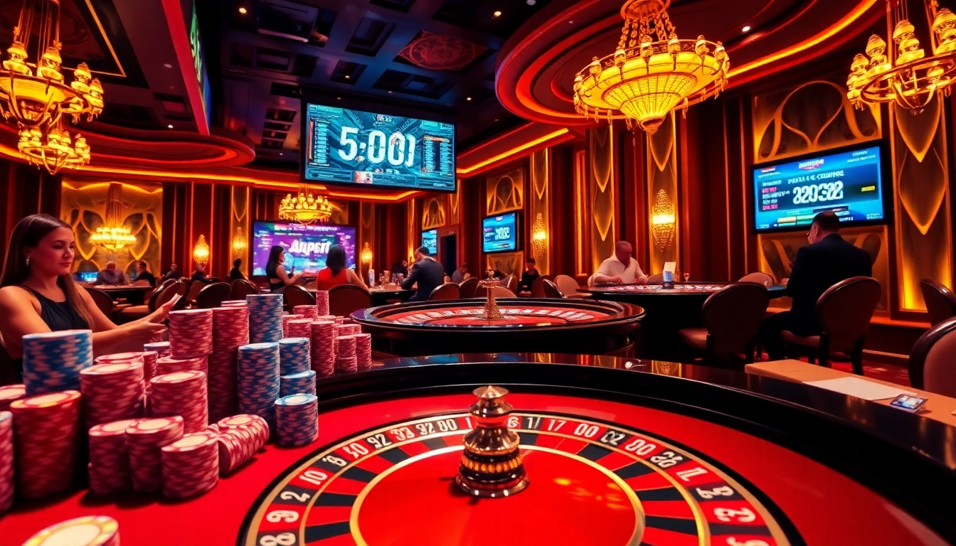 Engage in thrilling gameplay at https://56win.to/ featuring vibrant casino tables, chips, and Roulette wheel.