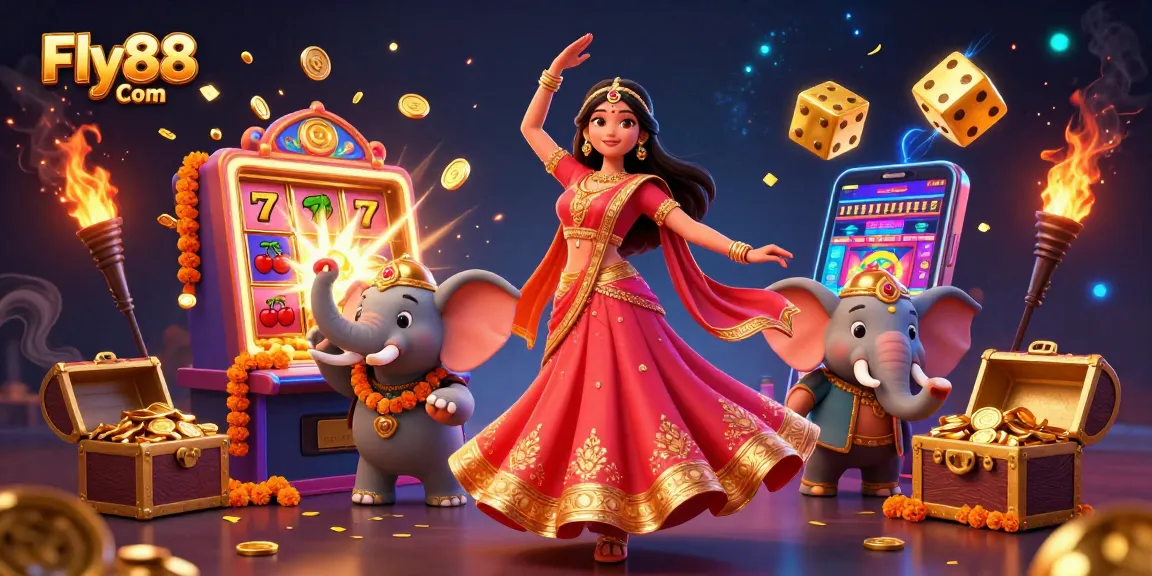 Engage in thrilling gameplay at Fly88 Com with stunning 3D illustrations of vibrant slots and casino elements.