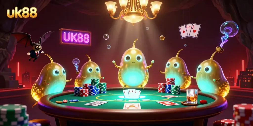 uk88 glowworms illuminate a vibrant casino scene, enhancing the gaming atmosphere.