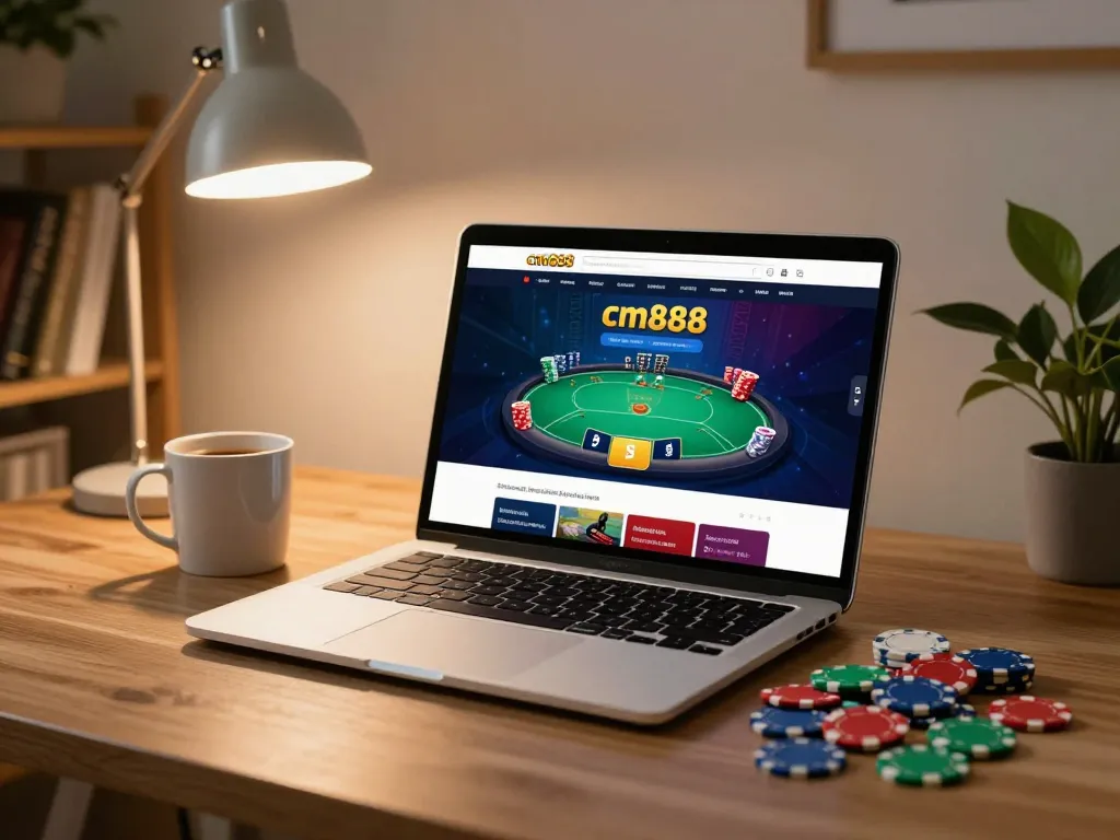 Engaging poker game on cm888 platform at home, showcasing a comfortable gaming environment