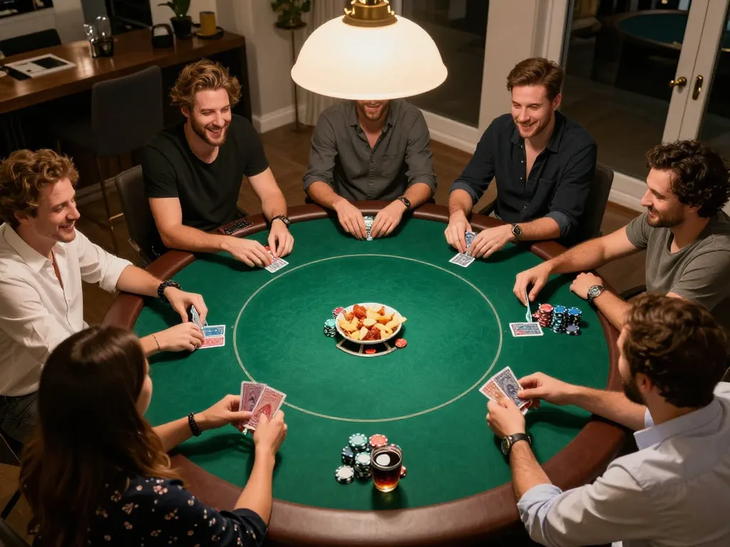 Players engaging in a lively home poker game while using sin88 đăng nhập for an enhanced gaming experience