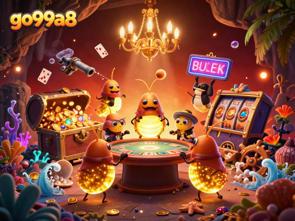 Engage with go99a8's vibrant cave casino featuring glowworms, reflecting immersive gambling fun.