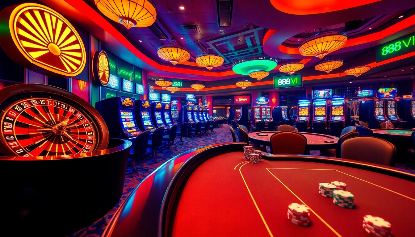 Engaging gamblers at 888VI with vibrant casino tables and exciting gaming activities.