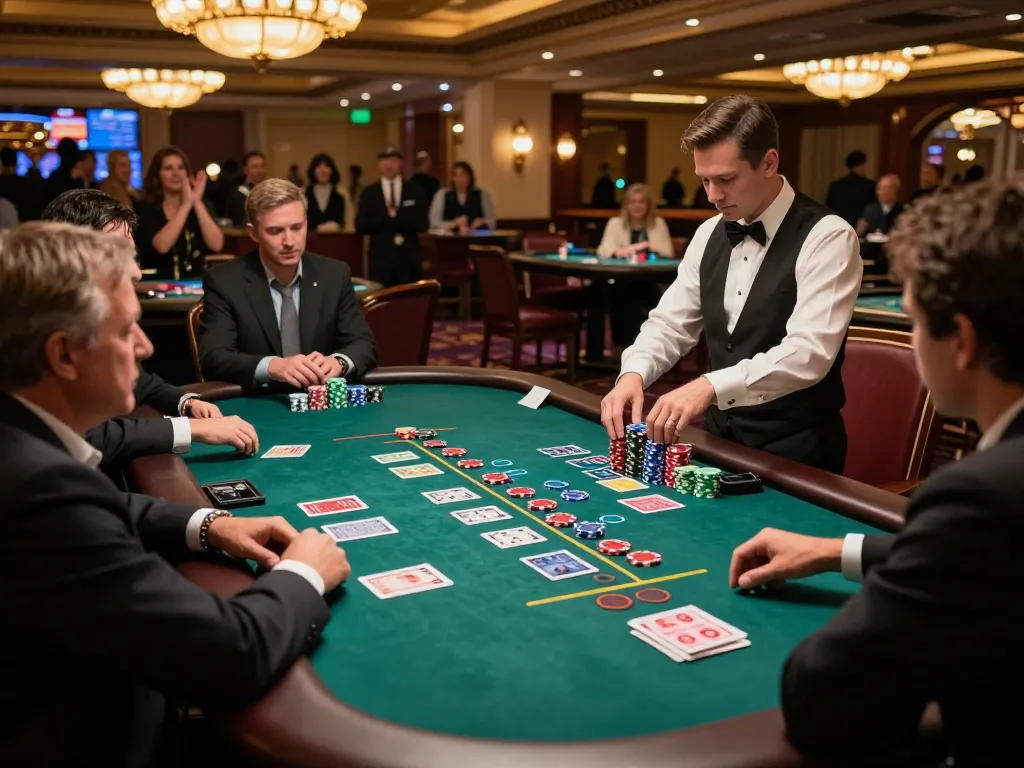 VA88 blackjack excitement at a luxury casino table with engaging players and vibrant atmosphere.