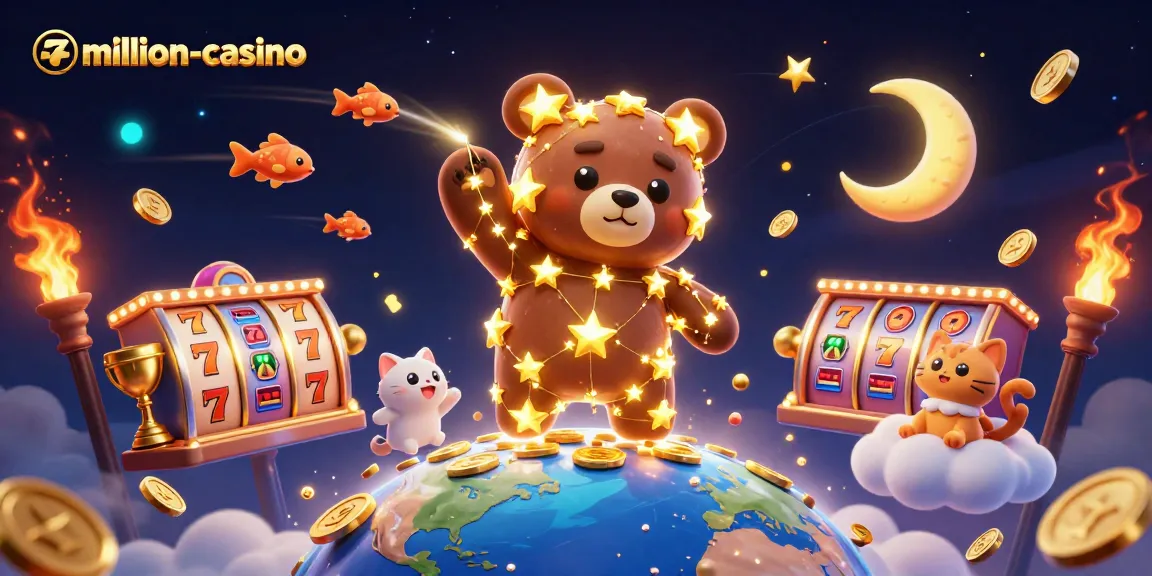 Experience thrills at million-casino with a vibrant, dynamic scene filled with slot reels and precious winnings.