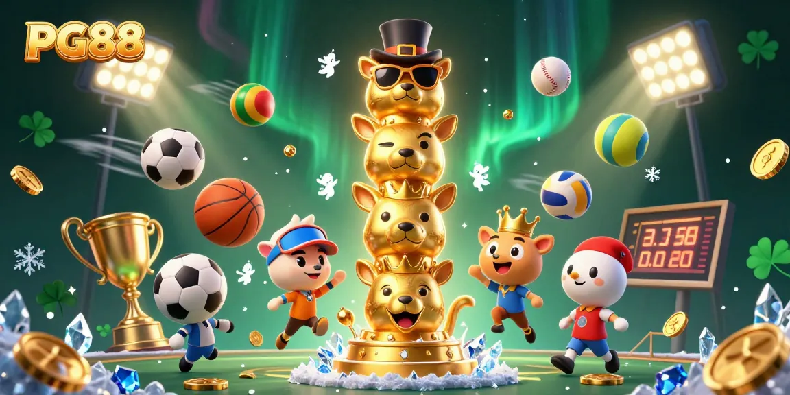 Experience the excitement of PG88 with a vibrant casino-themed illustration showcasing dynamic sports elements and golden totem pole.