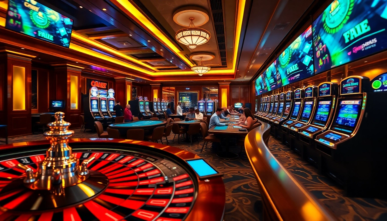 Exciting casino scene with roulette and slot machines, highlighting 88CLBS IN NET’s gaming experience.