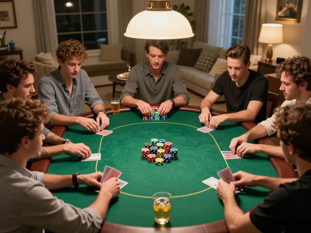 Players strategizing their next bet at a home poker night, showcasing the excitement of uu8855 gaming.