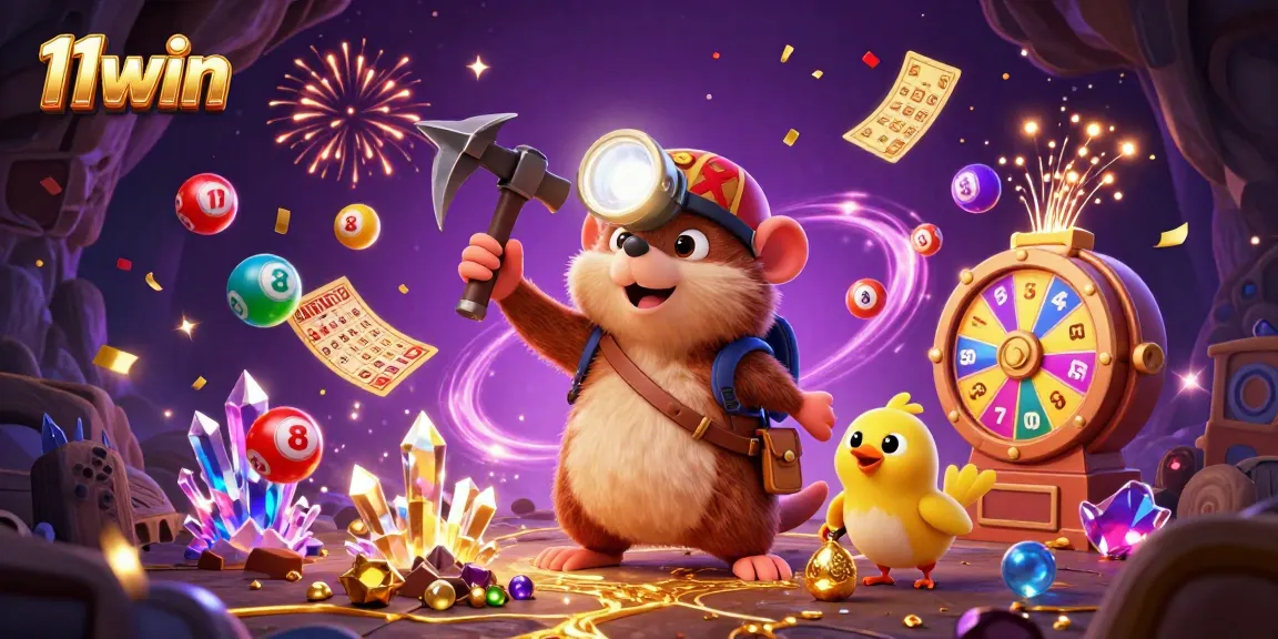 Engage with the thrilling world of 11win through this vibrant lottery-themed 3D digital illustration.