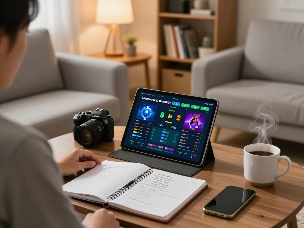Engaging in kèo bóng đá hôm nay through a tablet in a cozy home setting, illustrating responsible gambling.