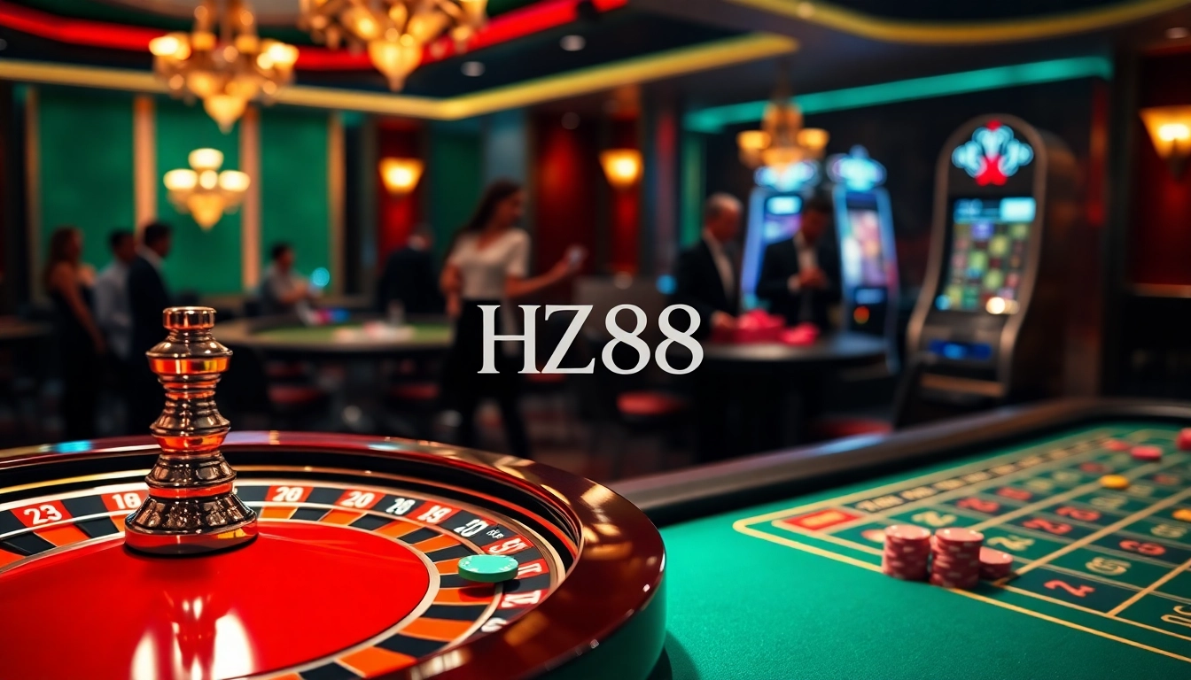Experience thrilling gameplay at HZ88 with vibrant casino elements like roulette and blackjack.