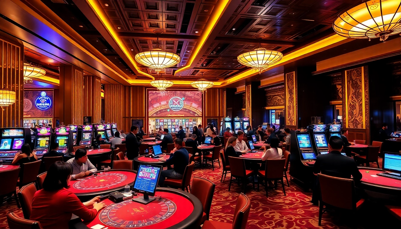 Engage with thrilling games at Nhà cái MMOO's luxurious casino atmosphere.
