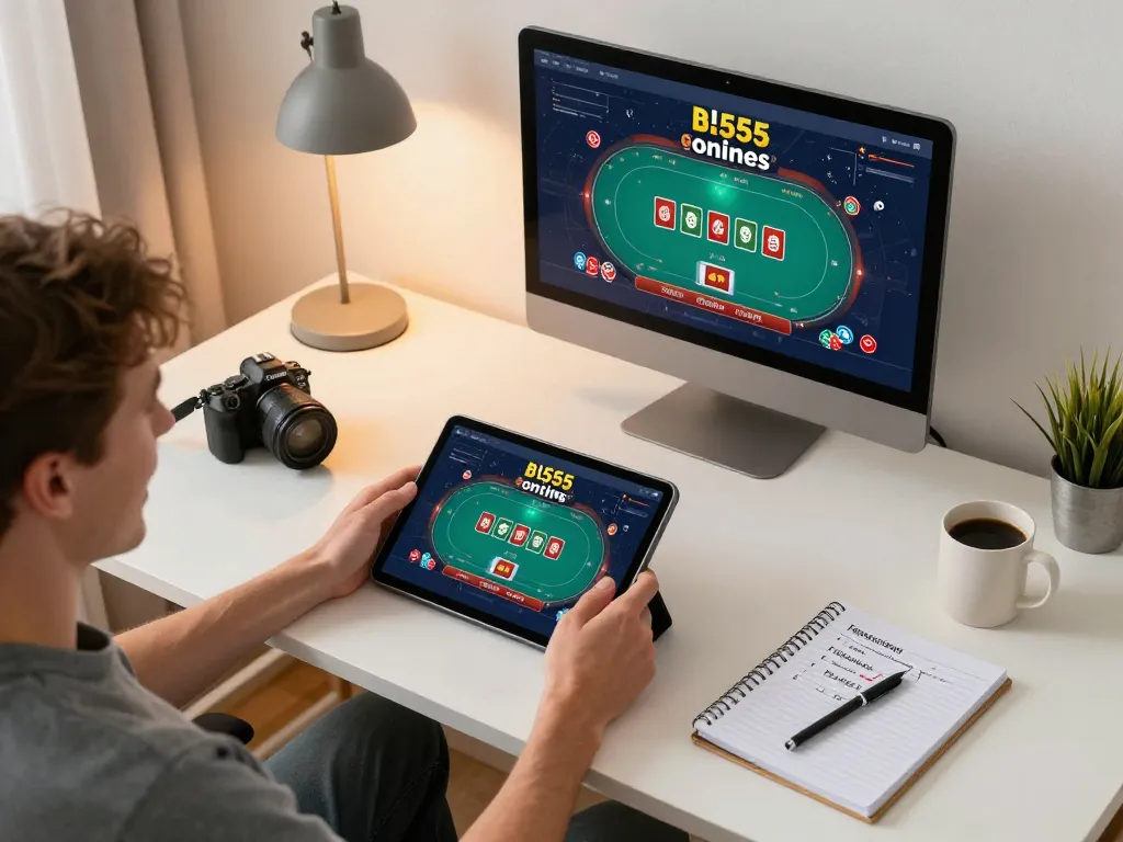 Engage in exciting gameplay with bl555 at a stylish home gaming setup.