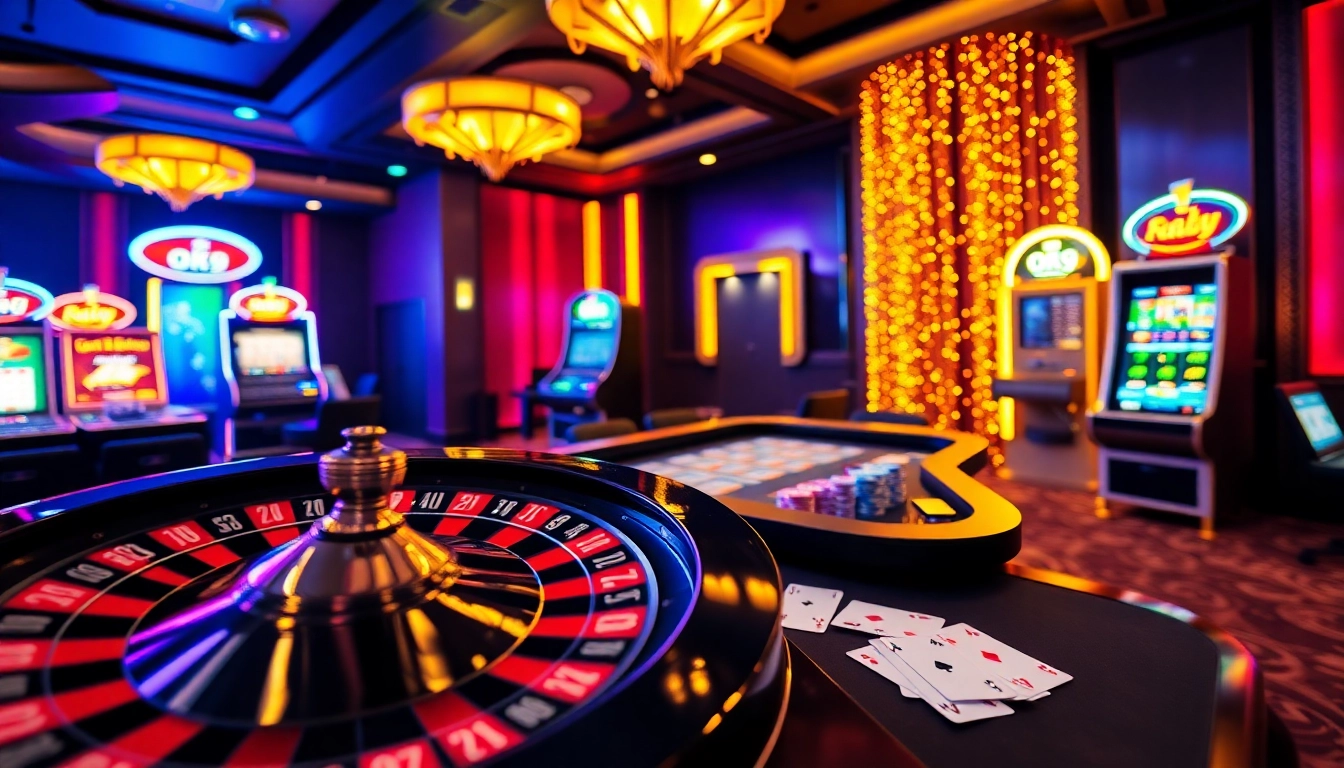 Experience winning strategies at OK9 with an engaging gambling scene filled with roulette, poker chips, and excitement.